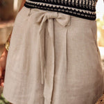 Parchment Casual Tie Waist Linen Shorts
