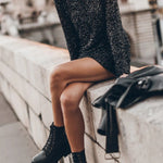 Flash Focus Sequin Extra Long Slit Sleeves Open Back Mini Dresss