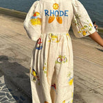 Printed Linen Midi Dress