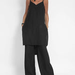 Women Casual Long Vest and Wide Leg Pants Two Pieces Set Suits