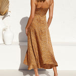 Spaghetti Strap Midi Dresses Sexy Deep V Neck Backless Floral Print Side Slit Maxi Dress