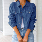 Nadorine Cropped Denim Jacket Button Down Short Trucker Distressed Raw Hem Ripped Jean Jackets