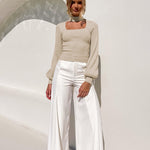 Lantern Sleeve Hollow Half Turtleneck Knit Sweater
