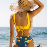 Wrap Look Lace Up Bikini Set Swimwear V-Neck Floral Pattern Two-Piece Swimsuit