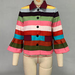 Flared Sleeves Multi-Colored Striped Lapel Jackets Outerwear