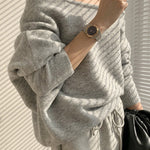 Casual Loose Long Sleeves Solid Color Off-The-Shoulder Sweater Tops