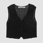 Vintage Knit Sweater Vest Open Front Out Hollow Tank Crop Sleeveless Button Out Top