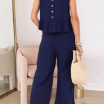 Sleeveless Ruffle Top Wide Leg Pants Set