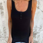 Solid Buttoned Stretch Rib Slim Fit Tank Top