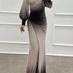 Julieta Gradient Print Boat Neck Off Shoulder Gem Detail Slit Gown Maxi Dress
