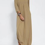 Women Casual V Neck Solid Color Maxi Dress