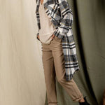 Plaid print drop shoulder overcoat