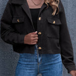 Flap Pockets Turn Down Collar Corduroy Shacket