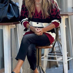 Stay Close Knit Leopard Color Block Button Up Relaxed Cardigan