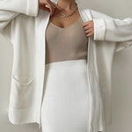 Two Piece Outfit Sweater Set Knitted Cardigan Loose High Waist Long Skirts