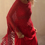 Nadorine Women's Dolman Sleeve Fringe Knit Sweater Pullover Cape Shawl Blouse