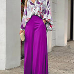 Two Piece Sets Long Puff Sleeve Shirt and Wide Leg Pants Streetwear Elegant Printed Vintage Sets