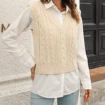 Womens Sweater Vests Cable Knit Sleeveless V-Neck Crop Tank Tops Sweaters Vest