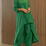 Two Piece Set Casual Retro Loose Long-sleeved Irregular Blouse and Loose Pants