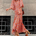 Nadorine Women's Breathable Lantern Sleeve Floral Print Long Dress Loose V-Neck Fashion Summer Beach Dress