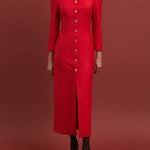 Bodycon Long Sleeves Buttoned Solid Color V-Neck Maxi Dresses Shirt Dress