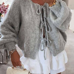 Multi-colored belted loose knit cardigan