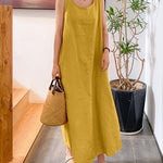 Sling Long Dress Loose Pocket Round Neck Sleeveless Dress