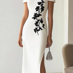 Chic Floral Print Boat Neck Midi Dress