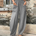 Solid Color Bottoms Elastic Waisted Pant Summer Baggy Trousers Straight Leg Pants