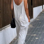 Relaxing Bay Solid Color Pocketed Casual Beach Jumpsuit