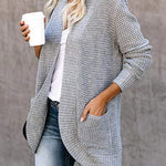 Long Sleeve Open Front Cardigans Curved Fly Pocket Sweater Outwear
