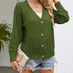 Rib Knit Button Front Cardigan with Pockets