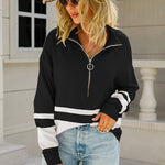 Striped Half-Zip Collared Sweater