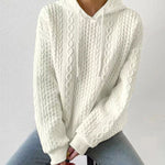 Nadorine Cable Textured Drop Shoulder Drawstring Hoodie Sweatshirts