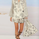 Live By Water Satin Unique Print Tassle Shirt and Elastic Waist Shorts Set