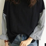 Striped Split-Joint Plus Size Loose Long Sleeve Shirt Tops