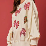 Christmas Bow Sequin Loose Casual Long Sleeve Sweatshirt