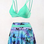 Split High-waisted Lotus Leaf Edge Printing Bikini Swimsuit