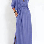 Ultimate Comfort Elastic Waist Half Sleeve Pocketed Slit Maxi Dress
