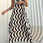 MARIN NEGRO-BEIGE RAYAS, VESTIDO LARGO