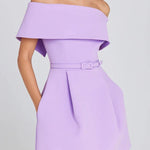 Elegant Evening Lapel Bandeau Removable Belt Pocketed Mini Dress