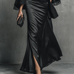 Women's Elegant Black Acetate Double-sided Satin Chiffon Dress Suit