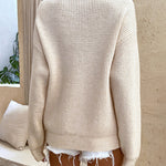 Waffle Knit Button V Neck Sweater Casual Long Sleeve Knit Pullover