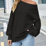 Off The Shoulder Sweater Boat Neck Long Sleeve Knit Tops