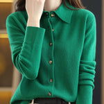 Casual Loose Long Sleeves Buttoned Solid Color Lapel Collar Cardigan Tops