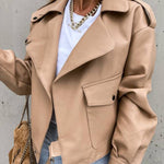Stylish Leather Lapel Pocket British Style Cropped Jacket