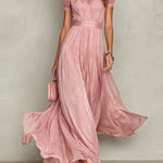 Purple Keyhole Neckline Chiffon Lace Trim Maxi Dress
