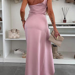 One Shoulder Draped Slit Maxi Cami Dress