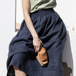 Elastic Waist Cotton Linen Big Swing A-line Skirt