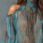 Vintage Cold Shoulder Paisley Blouse